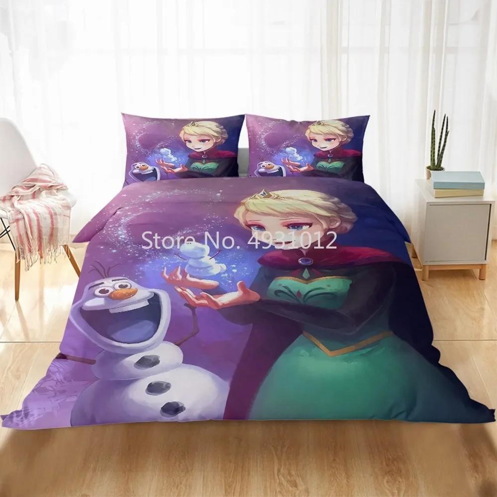 Disney 3D Printed Princess Frozen 3 Elsa Anna Bedding Set Queen Twin BedLinen Duvet Cover Pillowcase Children Adult